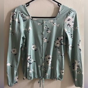 Square Neck Sage Green Floral Blouse 🌸